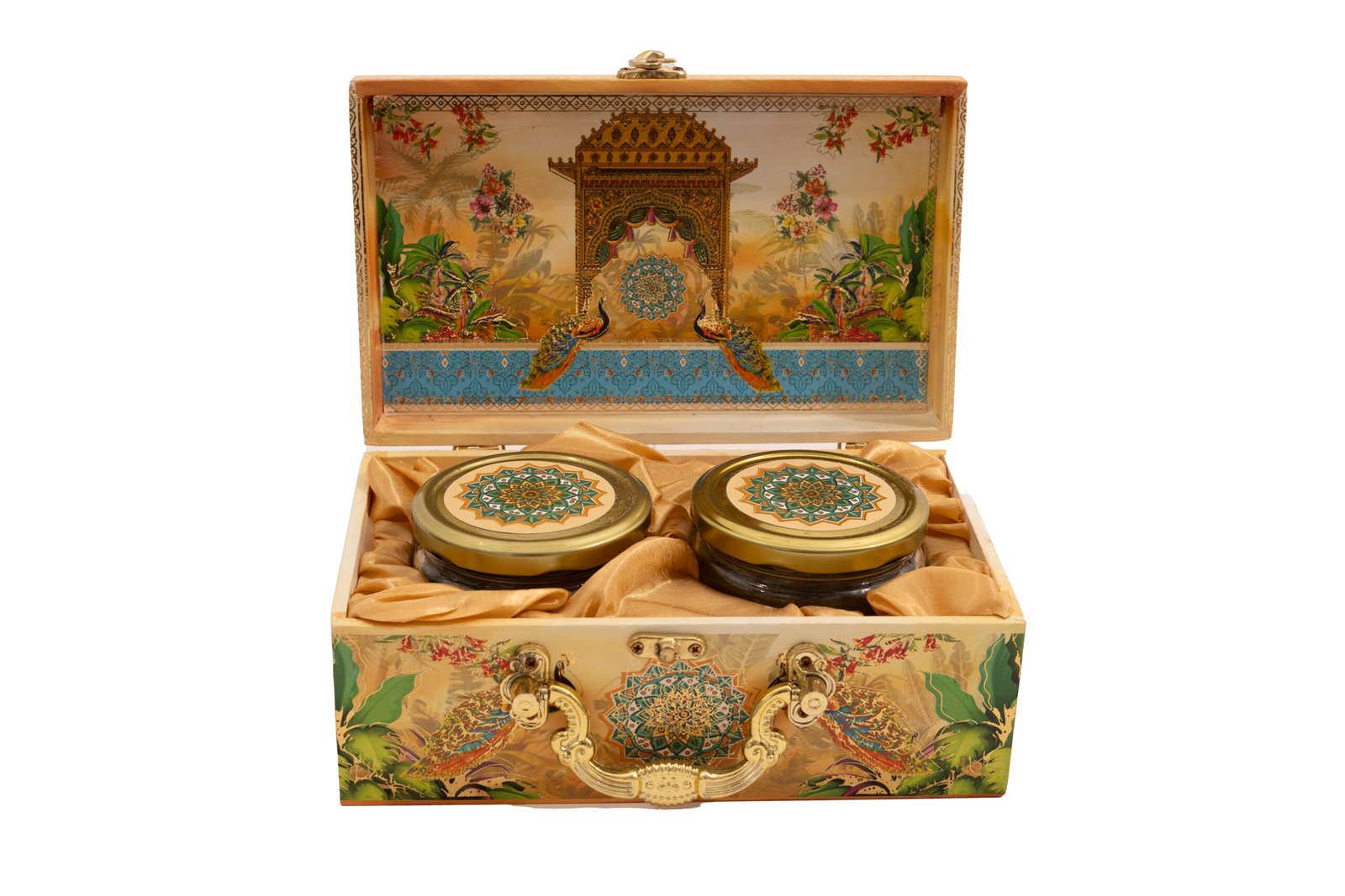 luxury peacock dry fruit gift box 2 meenakari jars with traditional mughal art design luxury peacock dry fruit gift box 2 meenakari jars with traditional mughal art design