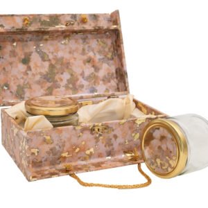 pink storage box with gold flakes & glass jars 2 piece decorative organizer set