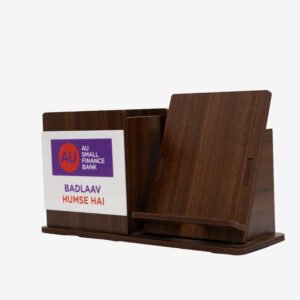 wooden mobile stand with visiting card holder | custom logo
