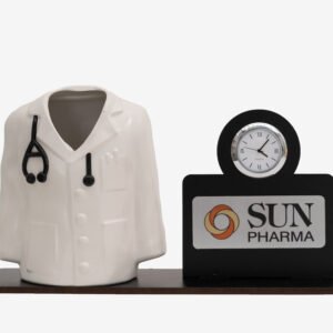 doctor coat pen stand with clock | medical theme gift