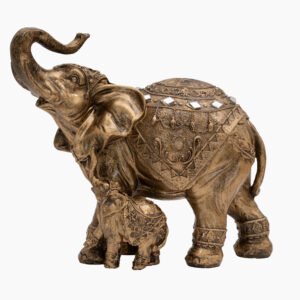 brass elephant with baby showpiece decorative metal elephant figurine for home decor & vastu | antique gold