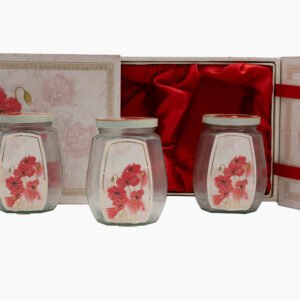 red poppy floral storage box with glass jars 3 piece decorative organizer set