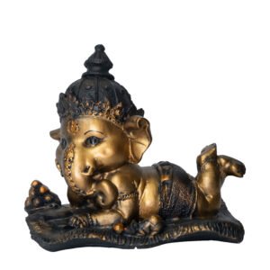 reclining ganesha statue black & gold hindu deity figurine