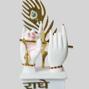 radha radhe double hand mudra figurine with peacock feather hindu deity statue