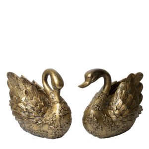 brass swan pair showpiece decorative metal swan figurines for home decor & vastu | antique gold finish