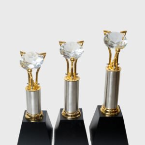 crystal diamond trophy with gold accents premium award