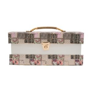 premium dry fruit box with 4 glass jars designer gift box with floral print for diwali & wedding gifting