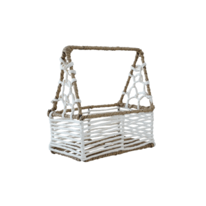wicker basket with handle: white rope storage basket