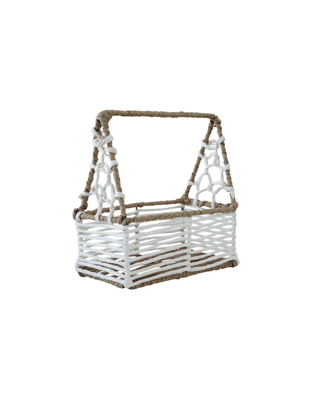 wicker basket with handle: white rope storage basket wicker basket with handle: white rope storage basket