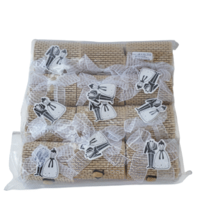 small bamboo favor box with bride and groom design