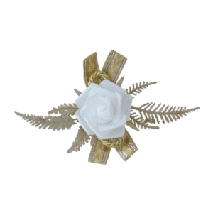 white foam rose decorative flower pick with gold ribbon