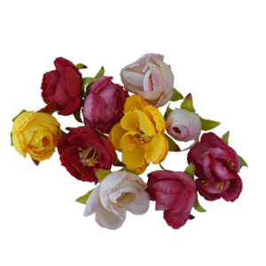 multi color artificial tulip flower bunch with green leaves