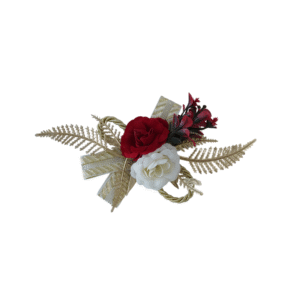 artificial flower pick: red rose gold fern hamper decor