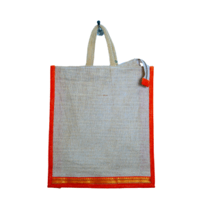 jute shopping bag: orange trim eco tote 14x16x4 xl