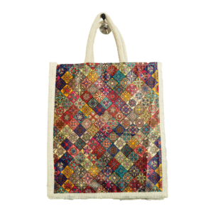 printed jute bag: colorful mandala tote 12x14x4 large