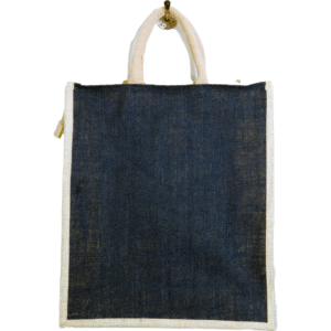 blue jute bag with white border