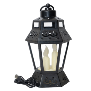 black decorative lantern with led candles
